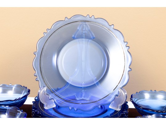Mt. Pleasant Cobalt Blue Smith Glass Sherbet Cups & Plates
