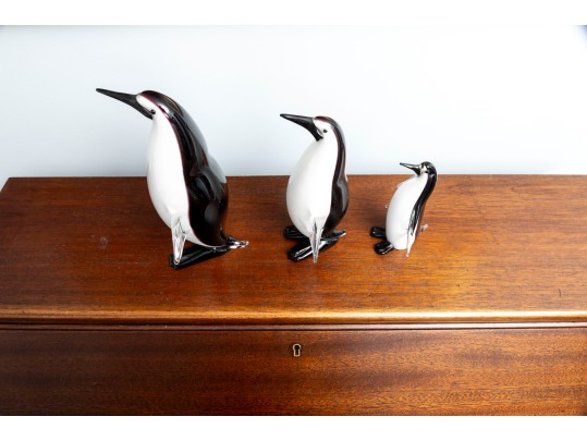 Family Of Three Murano Glass Penguins After Formia Vetri Di