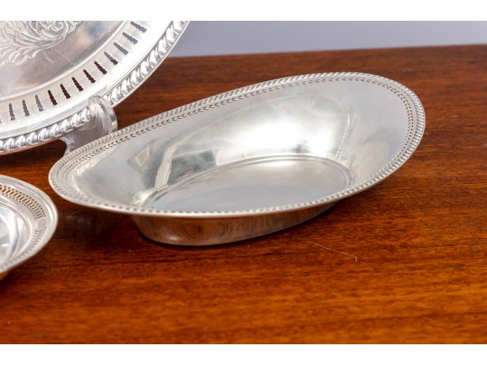 Small Collection Of Three Pierced Sterling Silver Dishes And Silver Plate Platter