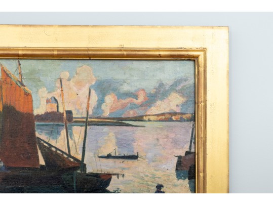 Hattie Hutchcraft Hill (1847 - 1921) Dusk Harbor Oil Painting