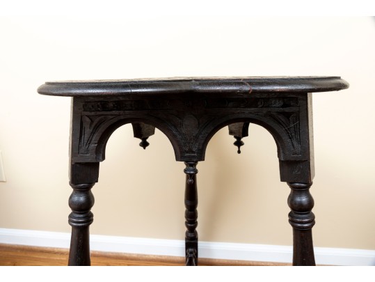 Heavily Carved Victorian English Trefoil Side Table