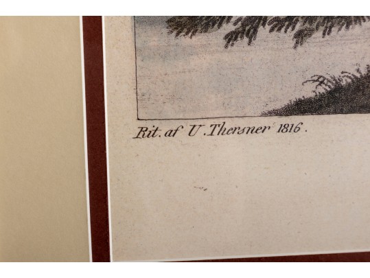 Large Vintage Reproduction Engraving Of Christinehof Castle