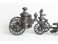 1800’s Rare Matching Pair Of Cast-Iron Toy Horse-drawn Ladder Fire Wagon & Water Pumper Wagon