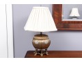 Vintage Asian Brass Table Lamp Decorated With Minute Ornate Detail & White Enamel Designs