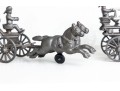 1800’s Rare Matching Pair Of Cast-Iron Toy Horse-drawn Ladder Fire Wagon & Water Pumper Wagon