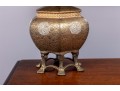 Vintage Asian Brass Table Lamp Decorated With Minute Ornate Detail & White Enamel Designs