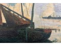 Hattie Hutchcraft Hill (1847 - 1921) Dusk Harbor Oil Painting