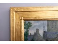 Oil On Wood Board Church Cathedral Painting With Landscape En Verso