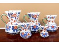 Set Of Five Large Octagonal Reproduction Ironstone China Welsh Graduated Hydra Pitchers 
