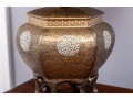 Vintage Asian Brass Table Lamp Decorated With Minute Ornate Detail & White Enamel Designs