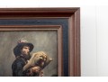 Antique Oil Painting On Wood Board – Scottish Figure With Bagpipes