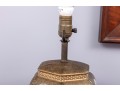 Vintage Asian Brass Table Lamp Decorated With Minute Ornate Detail & White Enamel Designs