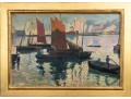 Hattie Hutchcraft Hill (1847 - 1921) Dusk Harbor Oil Painting