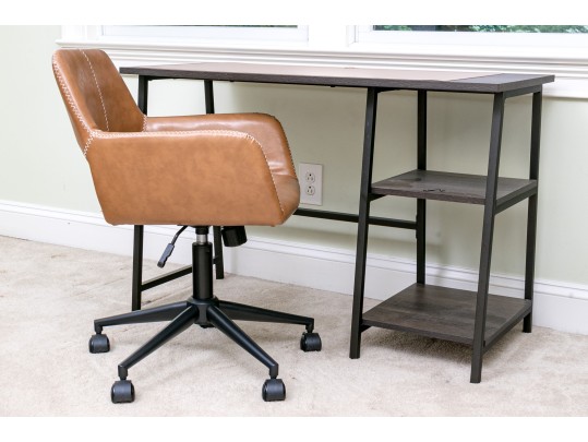 Nordik By Design Wood And Leather Desk And Leather Chair