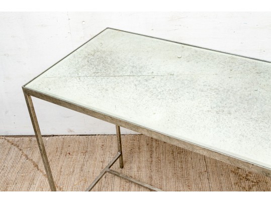 Lillian August Painted Metal Glass Top Console Table