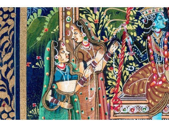 Two Gilt Framed India Painted And Gilt Figural Artworks