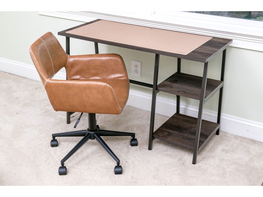 Nordik By Design Wood And Leather Desk And Leather Chair