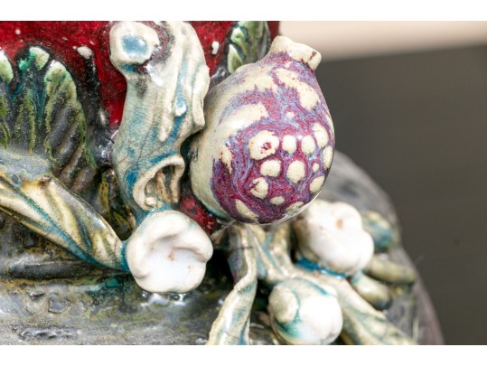 Vintage Tall Glazed Art Pottery Jar With Relief Decoration