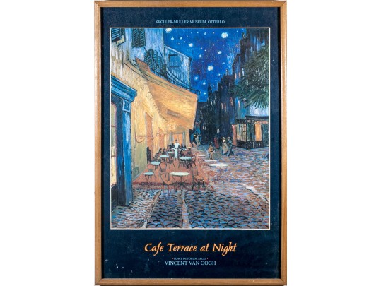 Framed Vintage Van Gogh Kroller-Muller Museum Poster, Cafe Terrace At Night