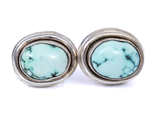 Simple Sterling Silver Turquoise Stud Earrings