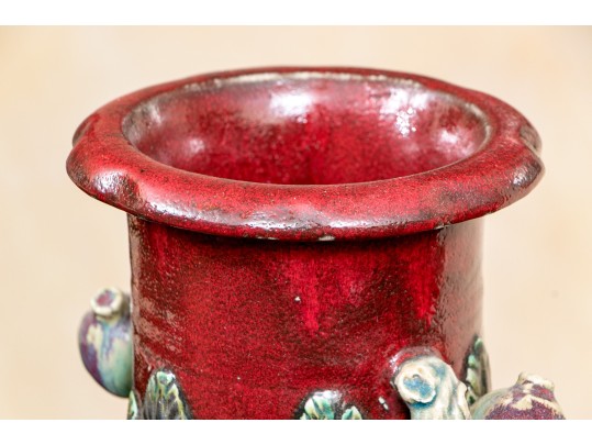 Vintage Tall Glazed Art Pottery Jar With Relief Decoration