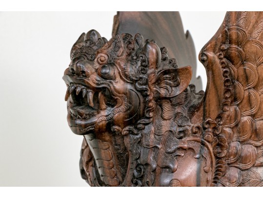 Balinese Carved Wood Winged Lion Sculpture