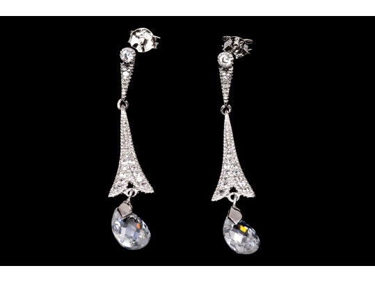 Sterling Silver Graceful Briolette Drop Pendant Earrings Set With Round Brilliant Cut CZ Stones