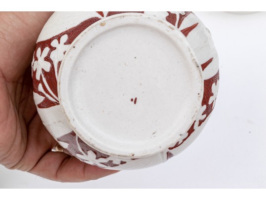 Collection Of 5 Antique, English Moulded And Glazed Stoneware Ewers, 19th C.