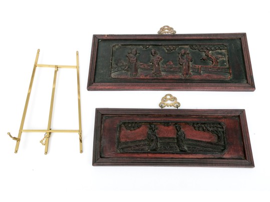 Two Vintage Chinese Carved Wood Plaques