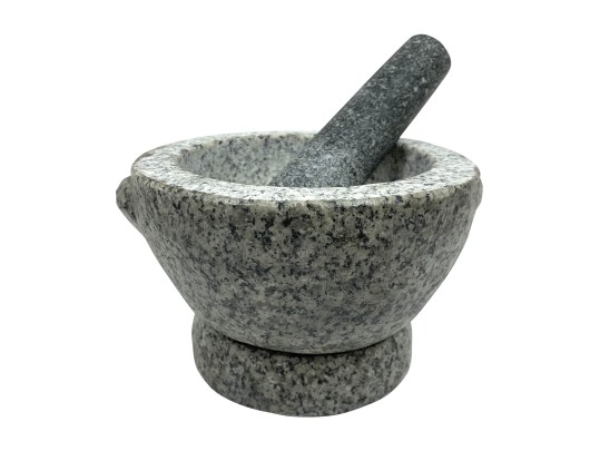 Large Handled Grey Speckled Granite Mortar And Pestle