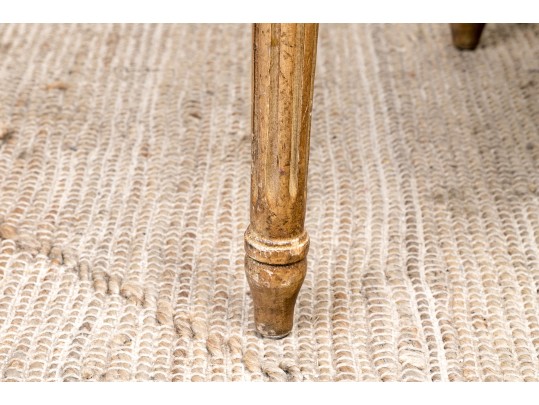 Carved And Painted Fauteuil With Vegan Leather Upholstery