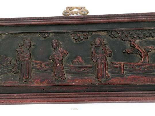 Two Vintage Chinese Carved Wood Plaques