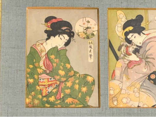 Two Framed Vintage 1920's Japanese Book-covers Professionally Matted And Framed 