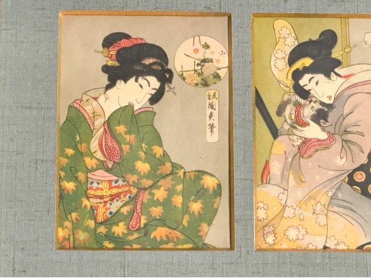 Two Framed Vintage 1920's Japanese Book-covers Professionally Matted And Framed 