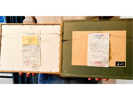 Two Framed Vintage 1920's Japanese Book-covers Professionally Matted And Framed 