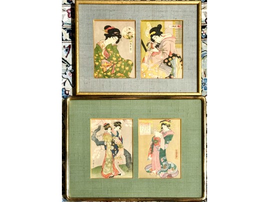 Two Framed Vintage 1920's Japanese Book-covers Professionally Matted And Framed 
