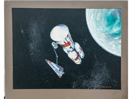 Donald Sargeant (20th C.) Work On Paper, Spaceship Orbiting In Space, Signed