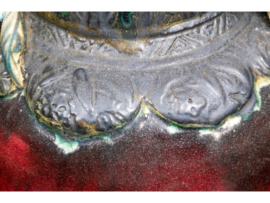 Vintage Tall Glazed Art Pottery Jar With Relief Decoration