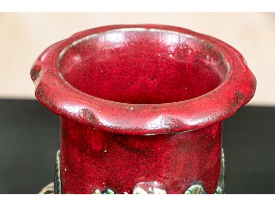 Vintage Tall Glazed Art Pottery Jar With Relief Decoration