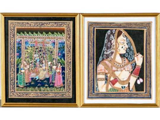 Two Gilt Framed India Painted And Gilt Figural Artworks