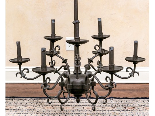 Nine Light Iron Tiered Chandelier 