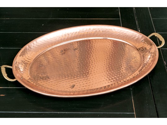 Hammered Copper Over Stainless Oval Tray