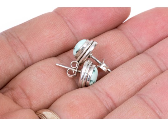 Simple Sterling Silver Turquoise Stud Earrings
