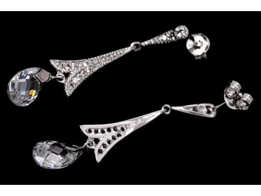 Sterling Silver Graceful Briolette Drop Pendant Earrings Set With Round Brilliant Cut CZ Stones