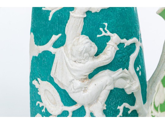 Elegant Collection Of 3 Antique, English Moulded And Glazed Ceramic Pitchers