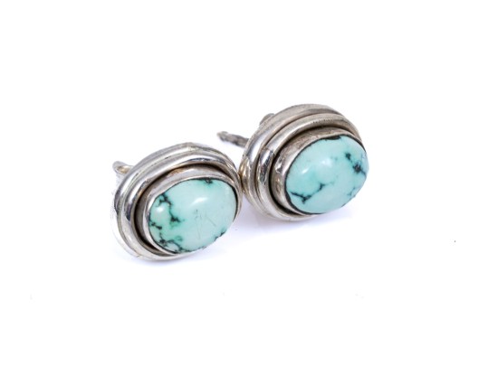 Simple Sterling Silver Turquoise Stud Earrings