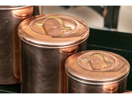 Set Of Four Graduated Copper Offer Stainless Cannisters
