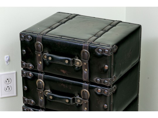 Contemporary Leather Trunk Style Cabinet