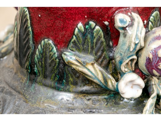 Vintage Tall Glazed Art Pottery Jar With Relief Decoration