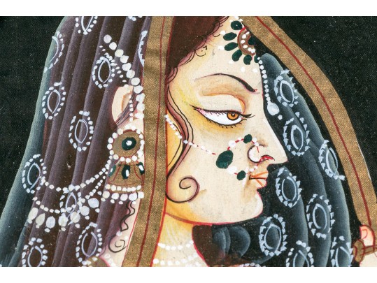 Two Gilt Framed India Painted And Gilt Figural Artworks